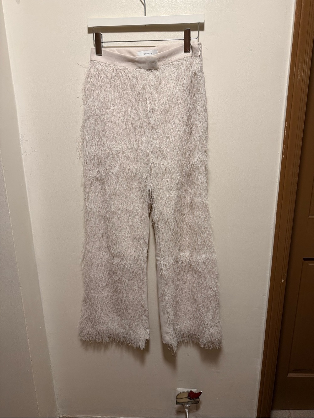 Fringe Wide-Leg Pants in white/cream